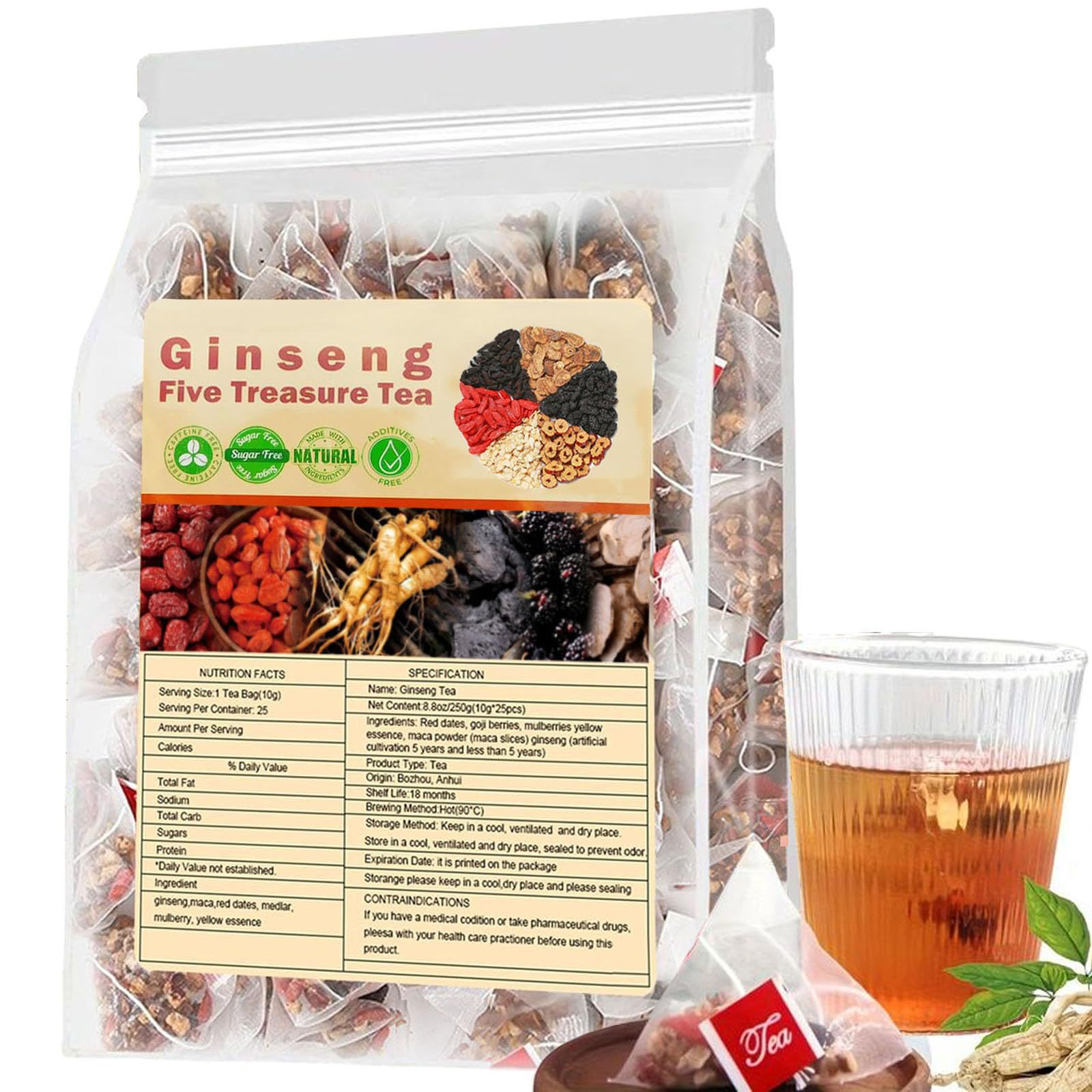 Chá de ginseng cinco tesouros, - Herbal Wellness Blend avaliação e preço